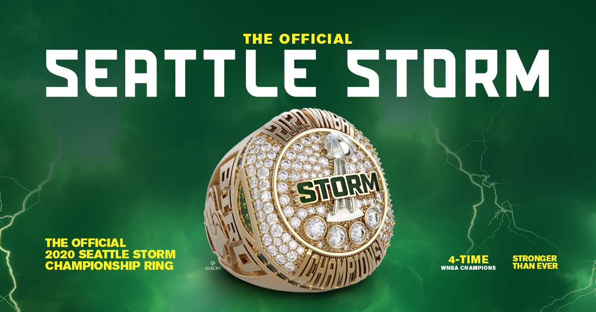 The Official Seattle Storm 2020 WNBA Championship Ring by Baron® Championship Rings, Sue Bird Championship Ring, 4-time WNBA Champions