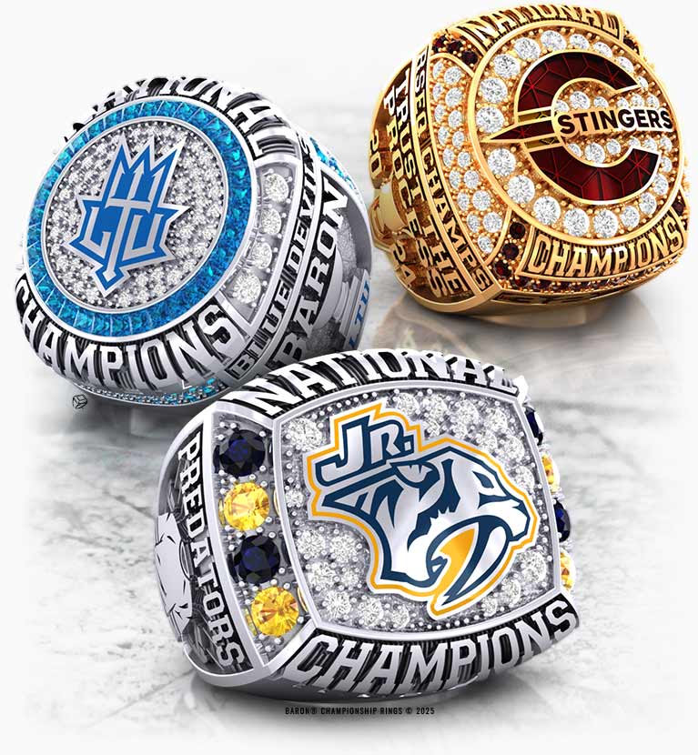 Baron-Advantage-College-University-High-School-Hockey-Rings-M-5 Hockey Championship Rings by Baron Championship Rings with University of Notre Dame, Charlotte Checkers (Minor-League), Oakland Junior Grizzlies (Midget A Team)