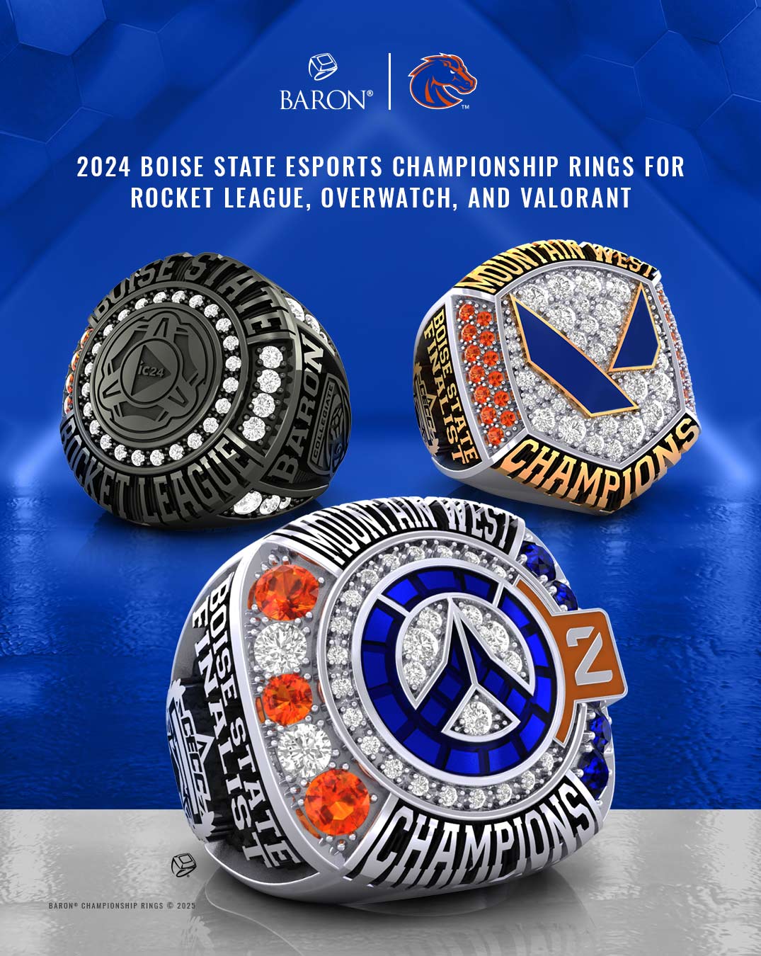 2024 Boise State Esports Championship Rings for Rocket League, Overwatch, and Valorant by Baron® Championship Rings