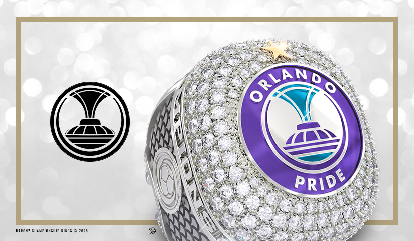 Official Orlando Pride Championship Ring with logo. Watch the press release video by Baron Championship Ring/Axle video, 2024 NWSL Championship