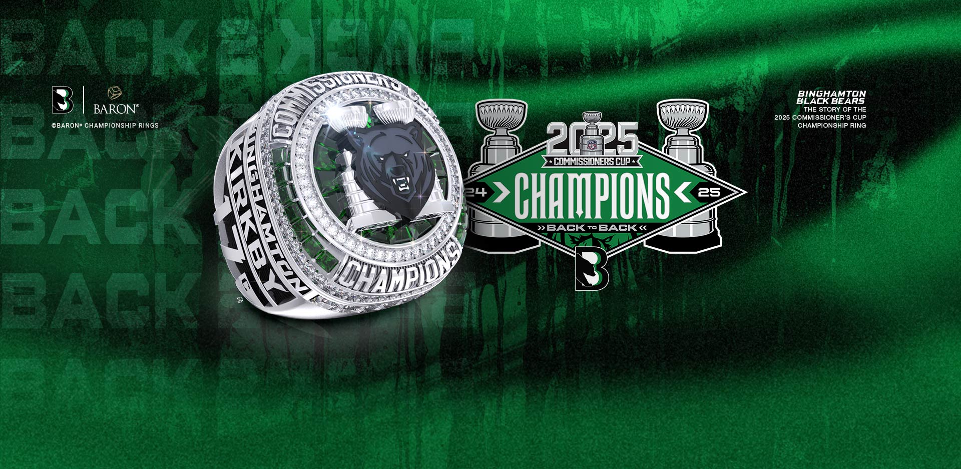 The Official Seattle Storm 2020 WNBA Championship Ring by Baron® Championship Rings green storm background